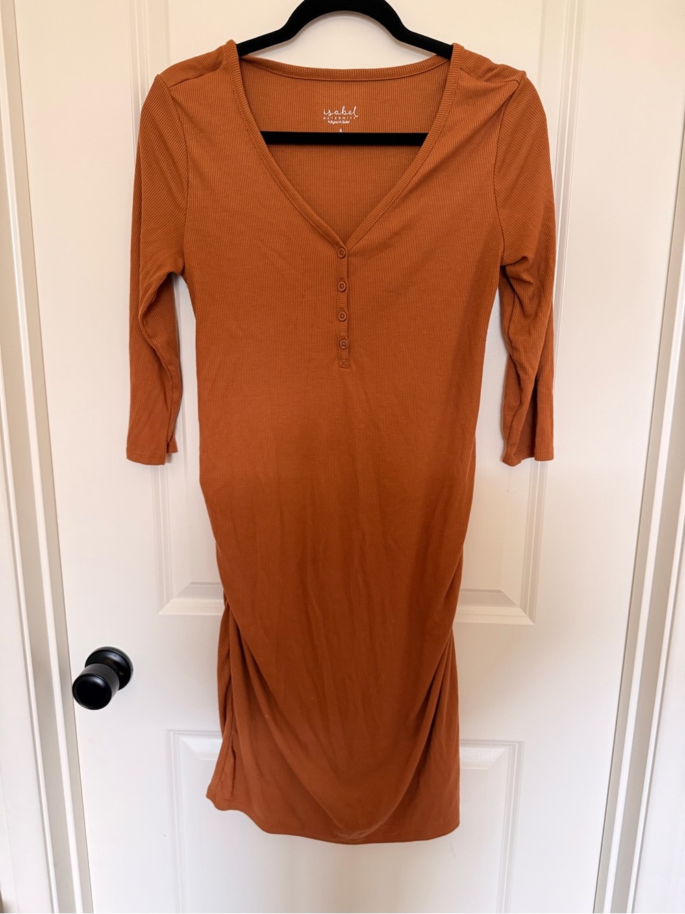 Isabel Maternity by Ingrid & Isabel Ribbed Henley Midi Dress in Burnt Orange